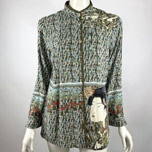 Citron Santa Monica Silk Button-up Blouse Size M EUC China Japan‎ Asian Woman